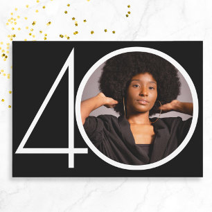 Minimalist Black White Custom Photo 40th Birthday  Invitation