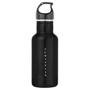 Minimalist black white custom vertical serif text 532 ml water bottle
