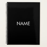 Minimalist black white custom year text monogram planner<br><div class="desc">Minimalist black and white custom name text monogram initials simple modern elegant personalised Planner.
Fully customisable white text on black plain solid colour background.
You can personalise it with company or business name, year, initials, monogram, etc</div>
