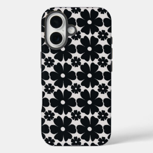 Minimalist black & white daisy pattern iPhone 16 case
