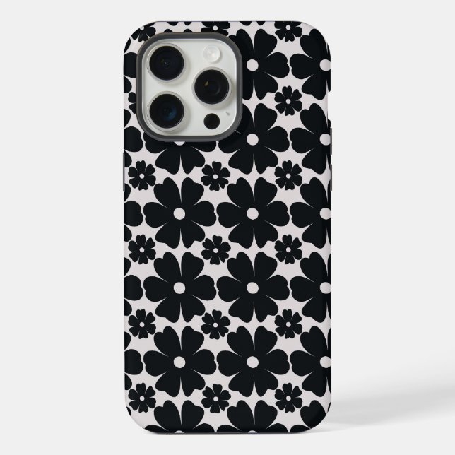 Minimalist black & white daisy pattern iPhone case (Back)