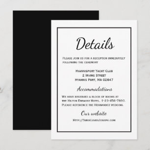 Minimalist Black White Details Directions Wedding Invitation