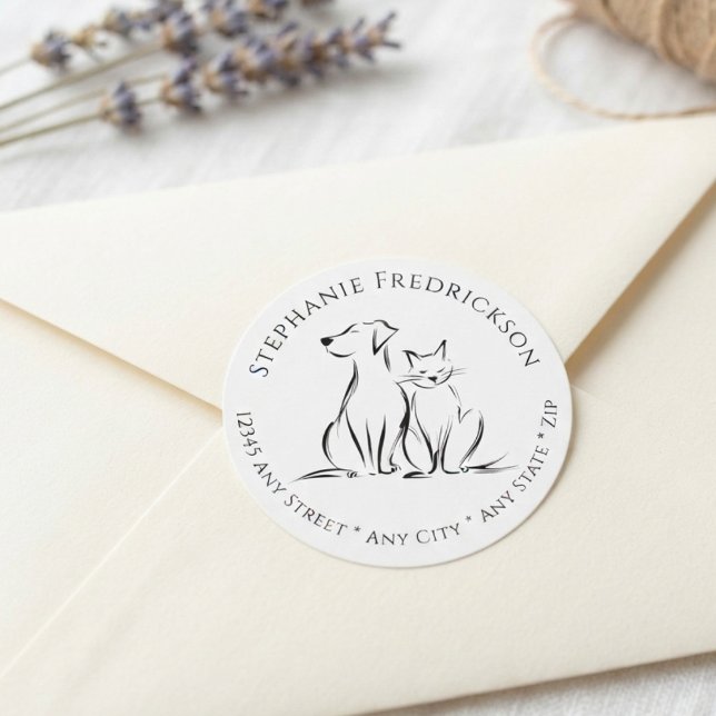 Minimalist Black & White Dog Cat Silhouette Mail (Adorable dog and cat silhouette perfect for pet parents sending heartwarming mail.)