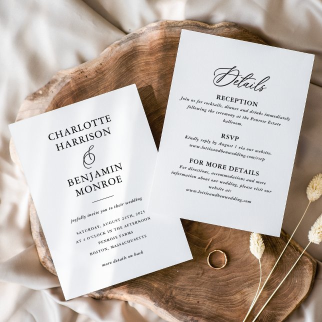 Minimalist Black White Double-Sided Wedding Invitation (Creator Uploaded)