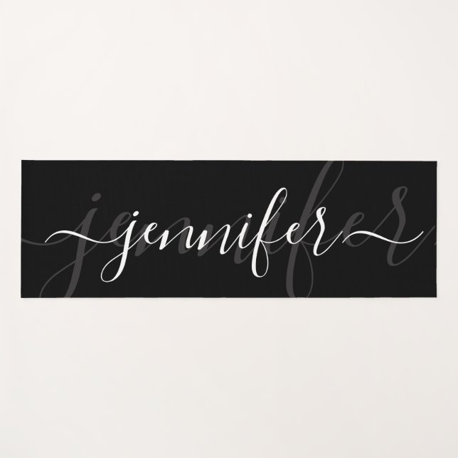 Minimalist Black White Elegant Name Script Yoga Mat (Front (Horizontal))