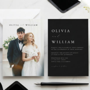 Minimalist Black & White Elegant Photo Wedding  Invitation