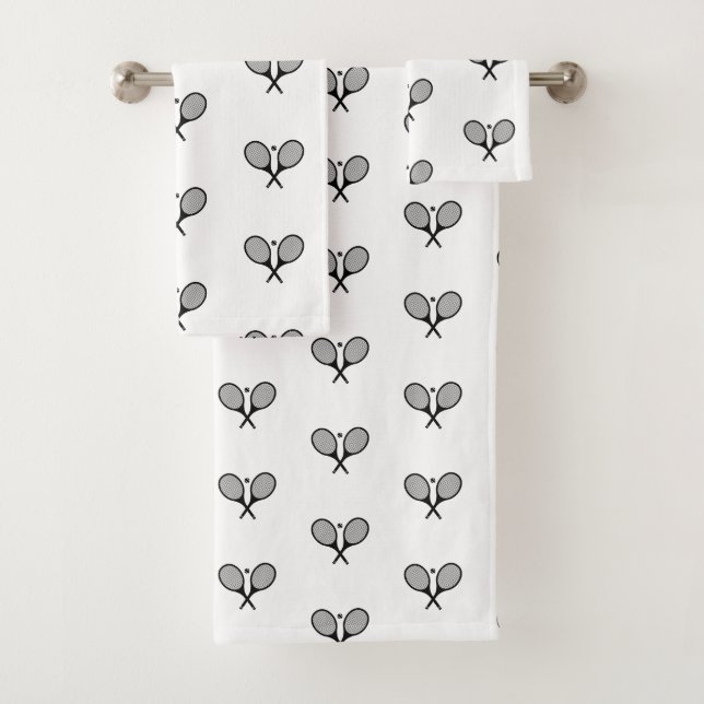 Minimalist Black & White Elegant Tennis Rackets  Bath Towel Set (Insitu)