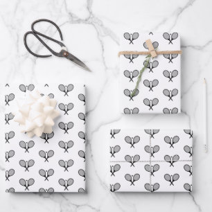 Minimalist Black & White Elegant Tennis Rackets  Wrapping Paper Sheet