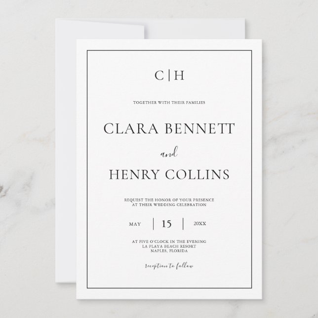 Minimalist Black White Elegant Wedding Invitation (Front)