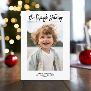 Minimalist Black White Family Handwritten Script Holiday Card