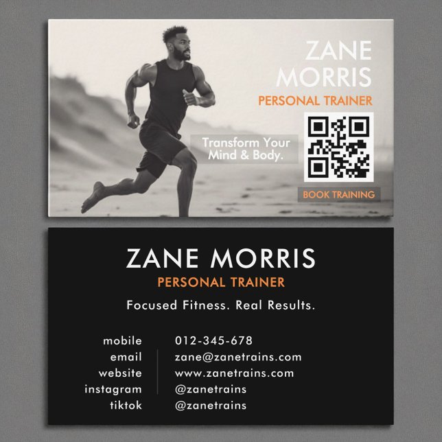 Minimalist Black & White Fitness Trainer Photo Business Card (Creator Uploaded)