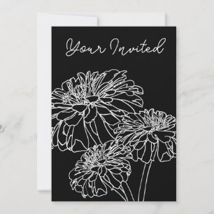 Minimalist black white floral line drawing invitation