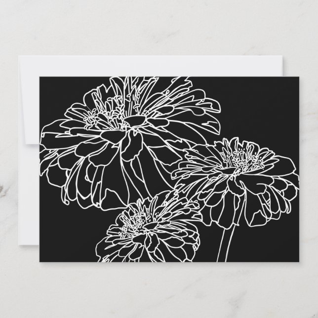 Minimalist black white floral line drawing  invitation (Front)