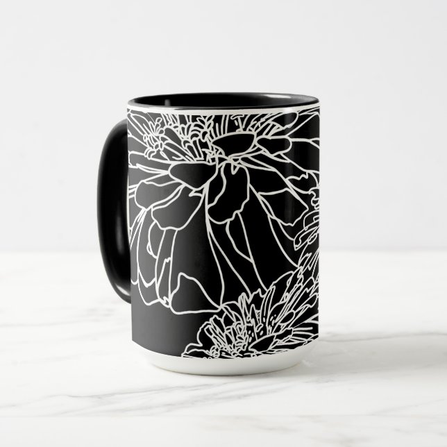 Minimalist black white floral line drawing  mug (Front Left)
