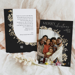 Minimalist Black White Floral Merry Christmas Card