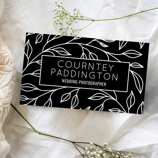 Minimalist Black & White Floral Professional Salon Business Card (Minimalist black greenery design business cards)