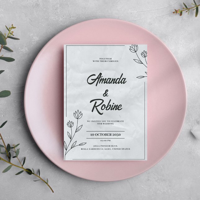 Minimalist Black & White Floral Wedding Invitation (Creator Uploaded)