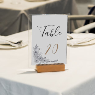 Minimalist Black & White Floral Wedding Table Number