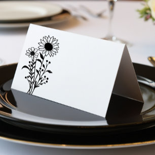 Minimalist Black White Floral Wildflowers Wedding