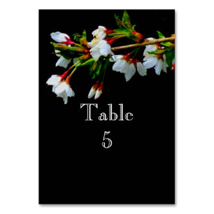 Minimalist Black White flowering Cherry Blossom Table Number