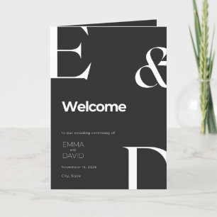 Minimalist Black & White Folded Wedding Program Ca Programme