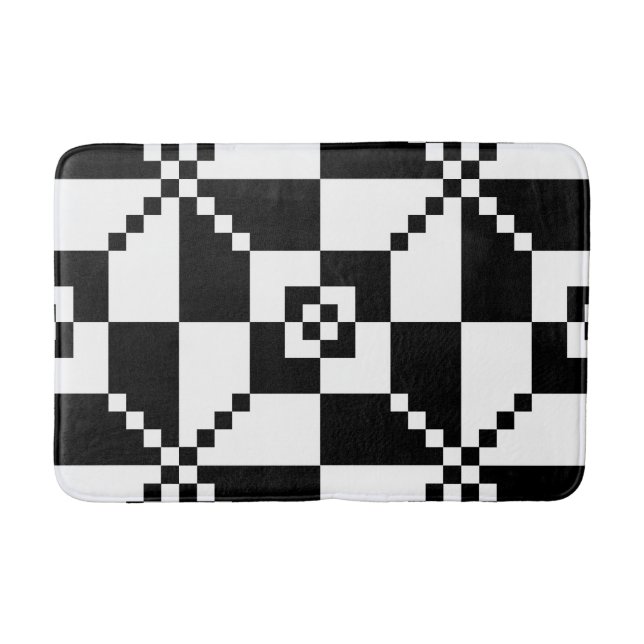 Minimalist Black & White Geometric Bath Mat (Front)