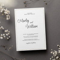 Minimalist black white gold dashed line Wedding