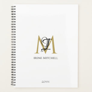 Minimalist Black White Gold Monogram Name Modern Planner