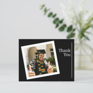 Minimalist Black & White Grad Photo Thank You Postcard