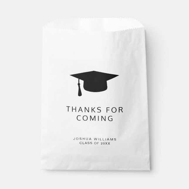 Minimalist Black White Graduation Cap Thank You Favour Bags (Front)