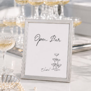 Minimalist Black & White Hand Drawn Open Bar Sign