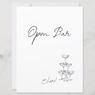 Minimalist Black & White Hand Drawn Open Bar Sign