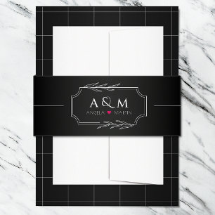 Minimalist Black White Heart Invitation Belly Band