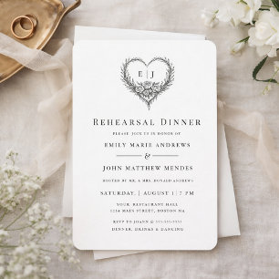 Minimalist Black White Heart Rehearsal Dinner Invitation
