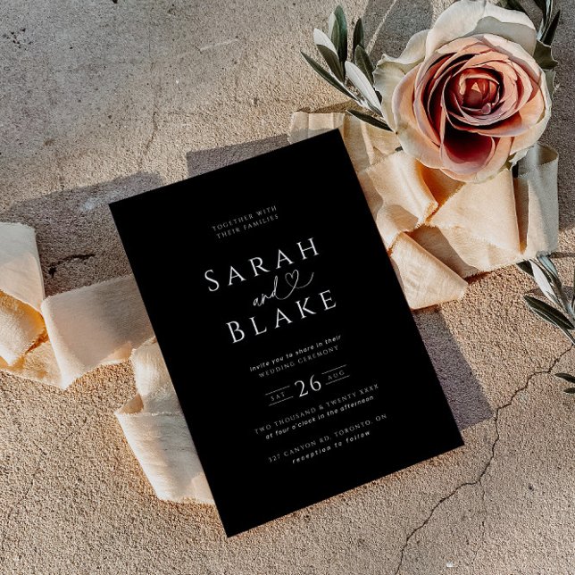 Minimalist Black White Heart Wedding Invitation (Creator Uploaded)