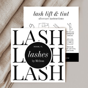 Minimalist Black White Lash Lift & Tint Aftercare Square Business Card