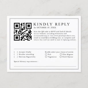 Minimalist Black & White Leaf Modern QR Code RSVP Postcard