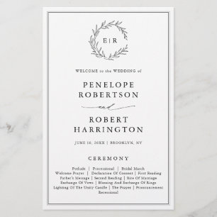 Minimalist Black White Leaf Modern Wedding Program