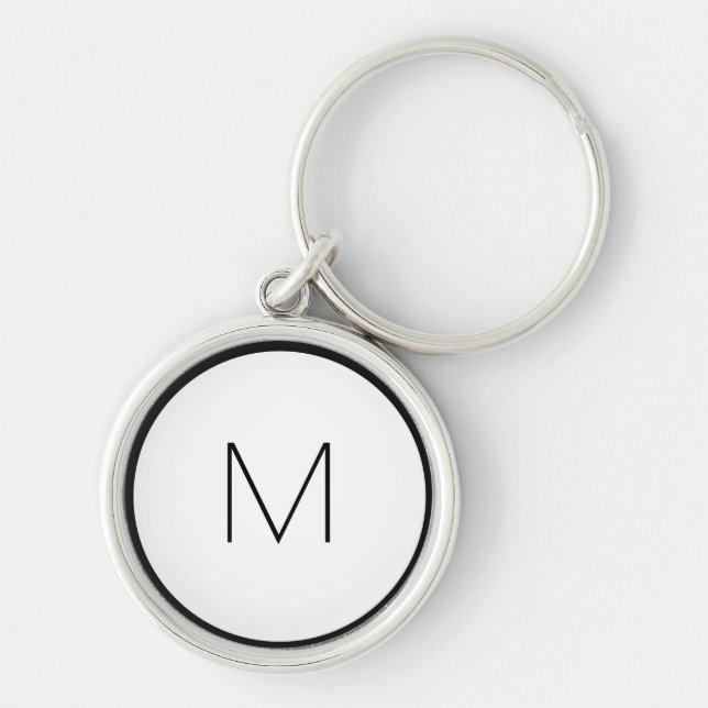 Minimalist Black White Letter Monogram Modern Key Ring (Front)