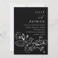 Minimalist Black & White Lineart Floral Wedding