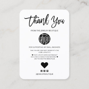 Minimalist Black White Logo Customer Thank You Business Card