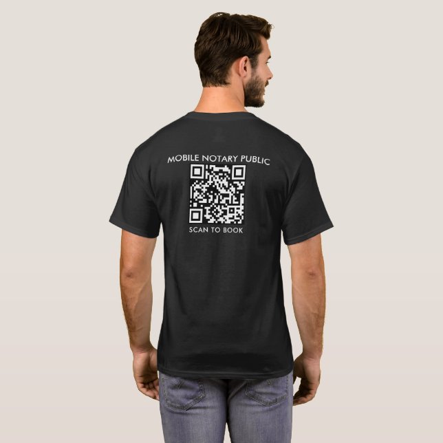 Minimalist Black White Logo QR Notary Marketing T-Shirt (Back Full)