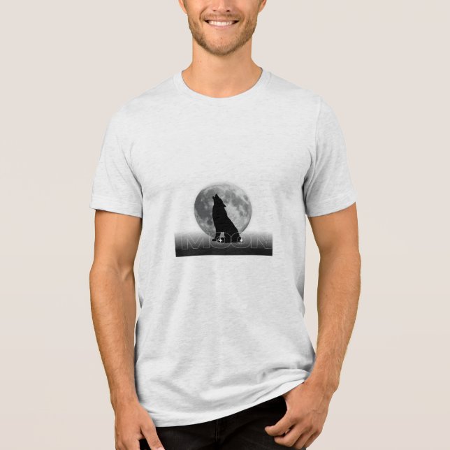 Minimalist Black & White Lunar Wolf Graphic Tee (Front)