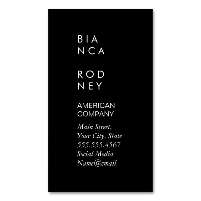 Minimalist (Black / White) Magnetic Business Card (Front Vertical)