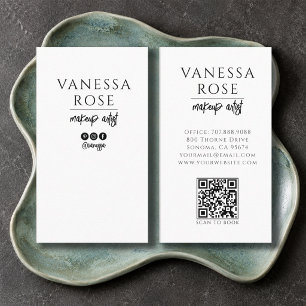 Minimalist Black White Makeup Artist QR Code Business Card