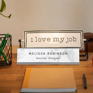 Minimalist Black & White Marble Custom Name Title Desk Name Plate