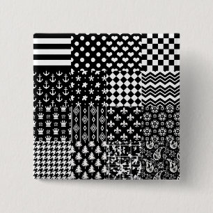 Minimalist Black White Mixed Pattern Style  15 Cm Square Badge