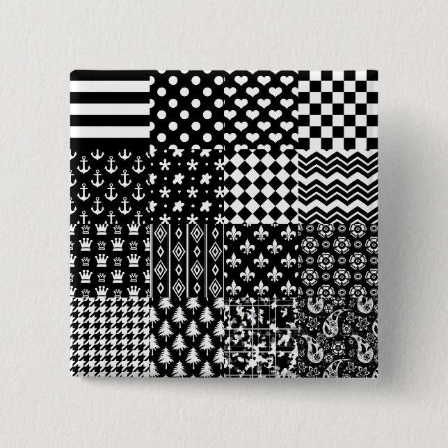 Minimalist Black White Mixed Pattern Style  15 Cm Square Badge (Front)