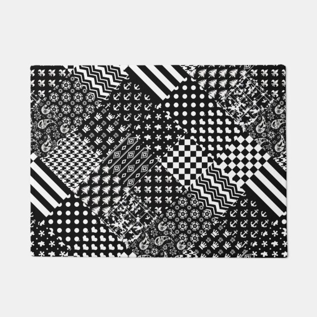 Minimalist Black White Mixed Pattern Style  Doormat (Front)