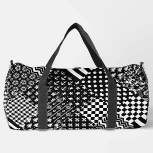 Minimalist Black White Mixed Pattern Style Duffle Bag